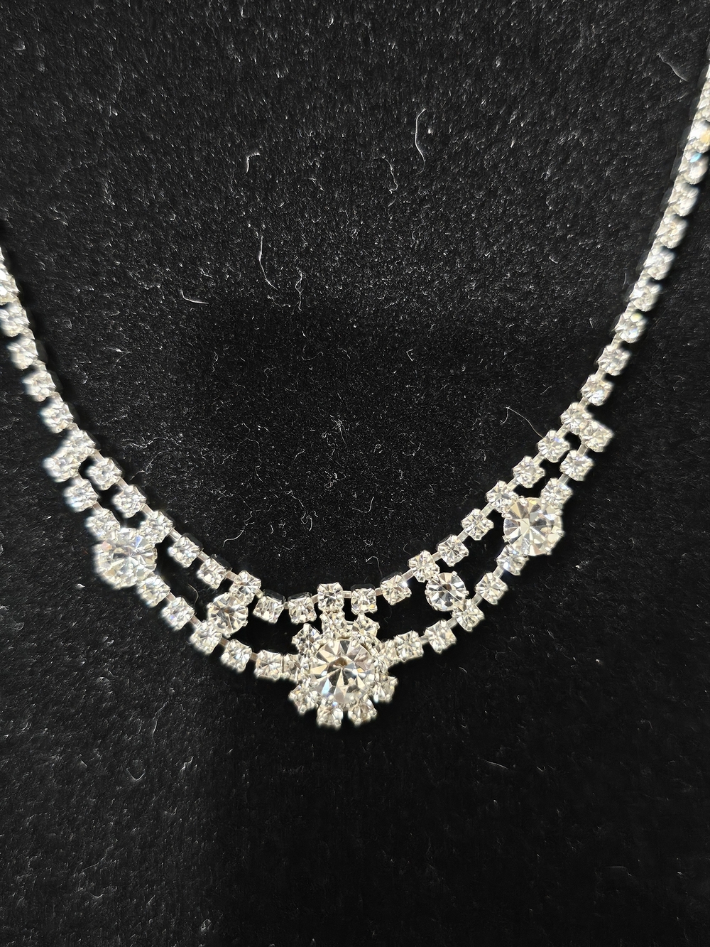 Silver-tone Crystal Rhinestone Cluster Necklace - Picture 2 of 3
